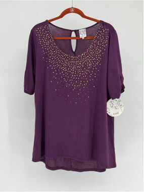 naif Weoman's Purple Gold Embellished Short Sleeve Tee Plus Size XL